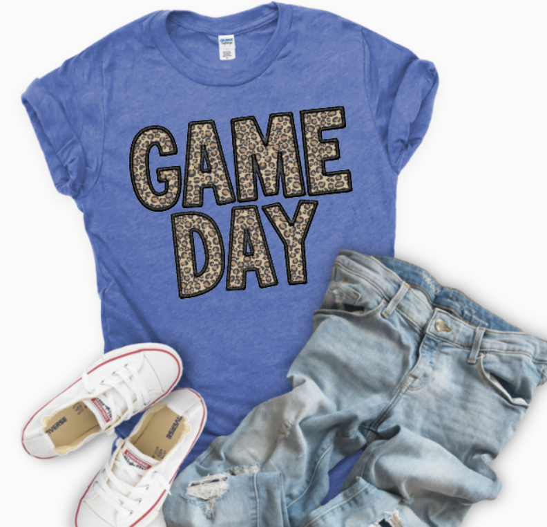 Game Day Leopard Heather Royal tee