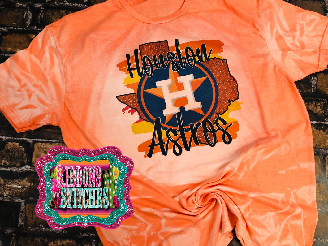 Orange Glitter Texas Astros bleached tee